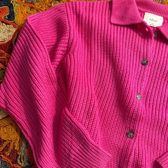 Aritzia Wilfred Next Door Vital Pink Ribbed Wool Cropped Cardigan Sweater - Picture 11 of 11